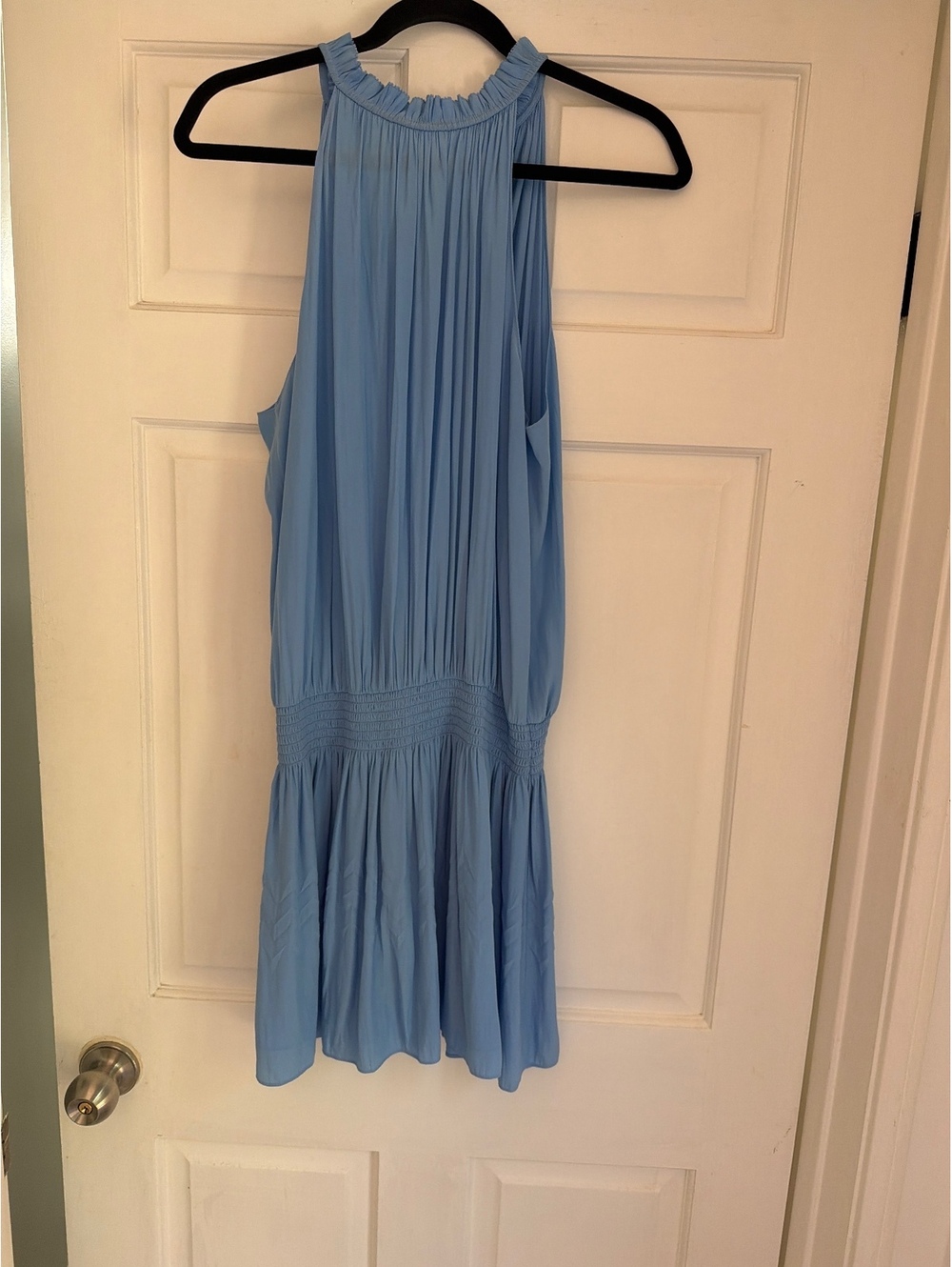 Ramy Brook Light Blue Sleeveless Pleated Dress with Smocked Waist